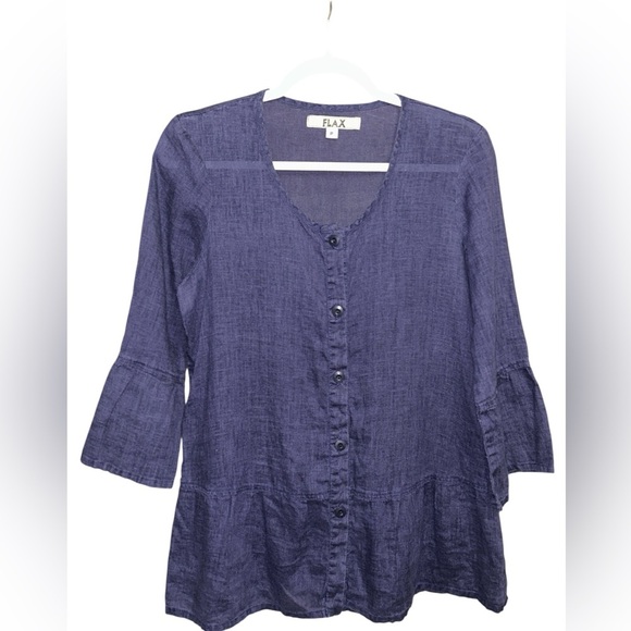 Flax Women's Deep Blue Blouse with Button Detail - Picture 1 of 5
